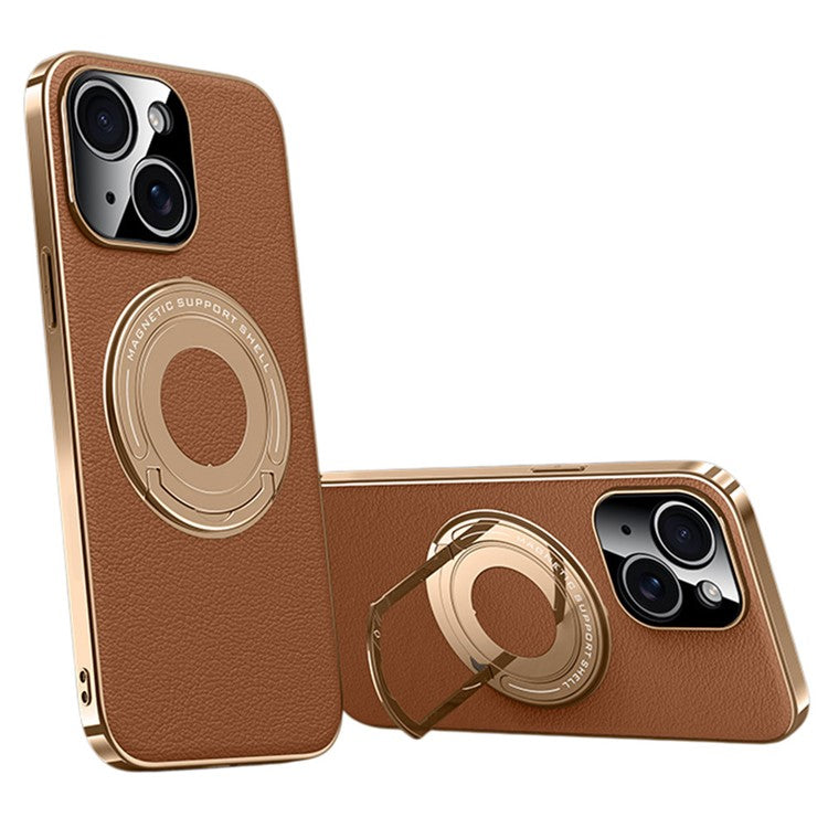 For iPhone 13 Case Compatible with MagSafe Leather TPU Back Cover with Hidden Kickstand - TechGearPal