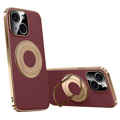 For iPhone 13 Case Compatible with MagSafe Leather TPU Back Cover with Hidden Kickstand - TechGearPal