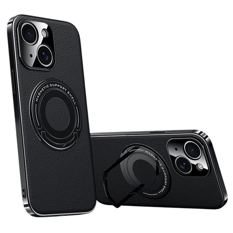 For iPhone 13 Case Compatible with MagSafe Leather TPU Back Cover with Hidden Kickstand - TechGearPal