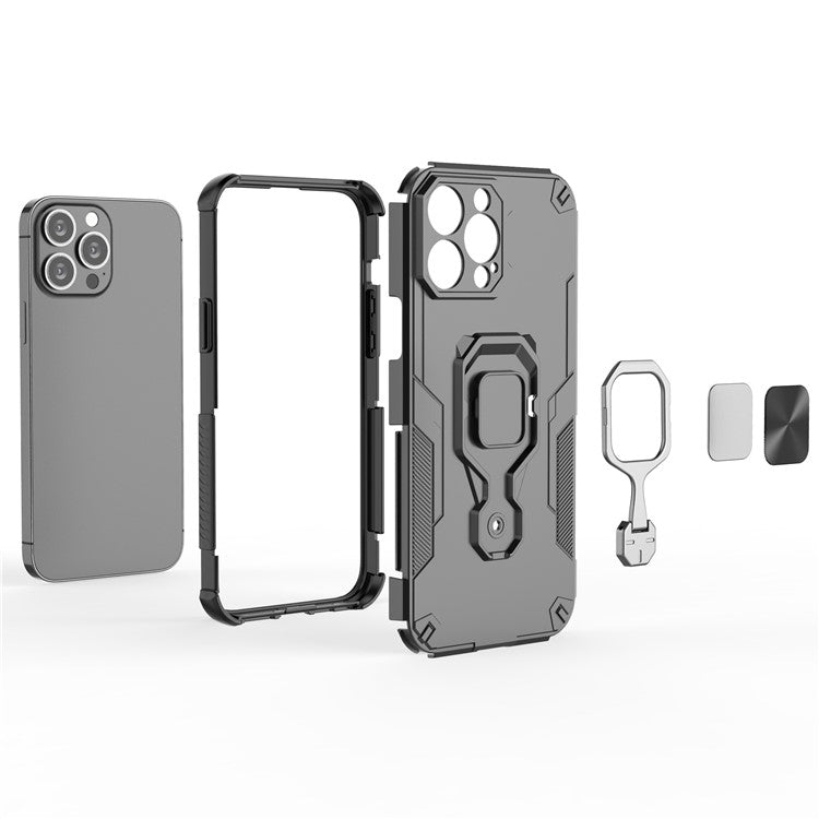 WANLONFENG For iPhone 15 Pro Max Case Kickstand PC TPU Phone Cover with Tempered Glass Film - TechGearPal