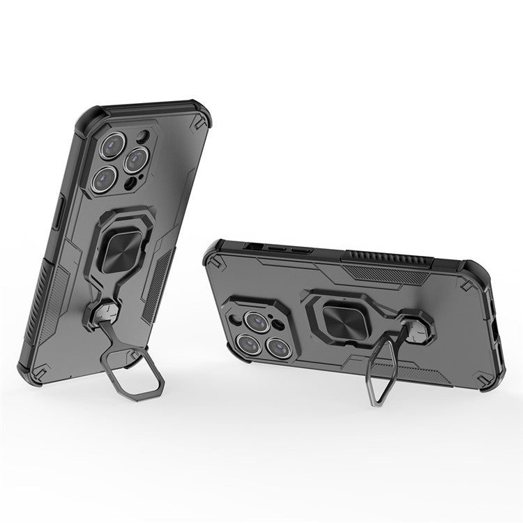 WANLONFENG For iPhone 15 Pro Max Case Kickstand PC TPU Phone Cover with 2Pcs Tempered Glass Film - TechGearPal