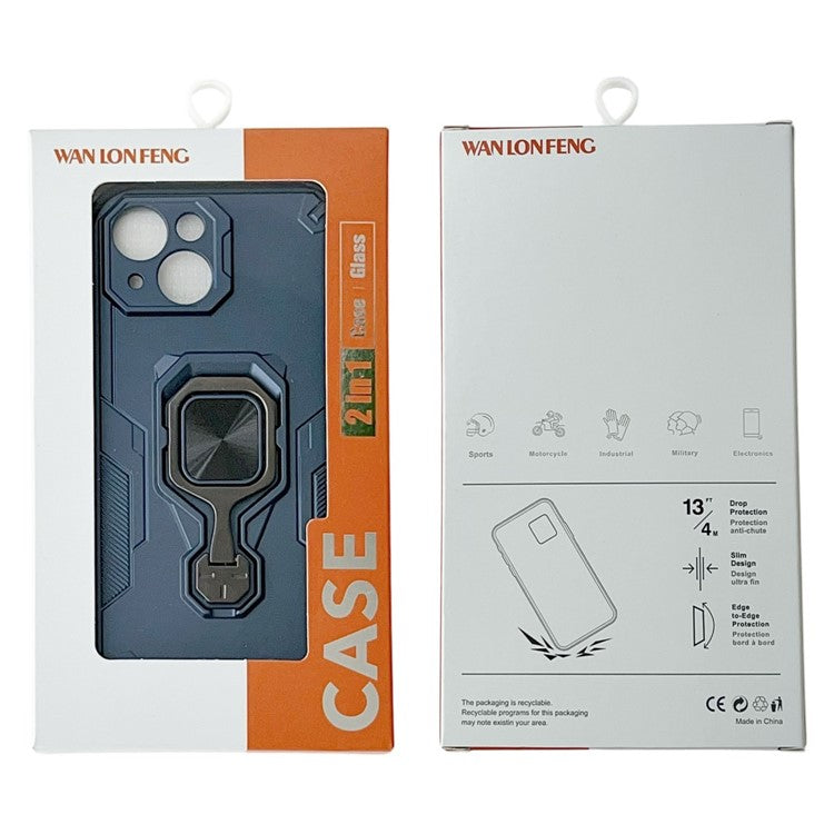 WANLONFENG For iPhone 15 Pro Max Case Kickstand PC TPU Phone Cover with 2Pcs Tempered Glass Film - TechGearPal