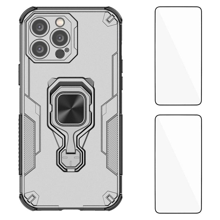 WANLONFENG For iPhone 15 Pro Max Case Kickstand PC TPU Phone Cover with 2Pcs Tempered Glass Film - TechGearPal
