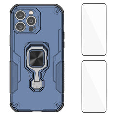 WANLONFENG For iPhone 15 Pro Max Case Kickstand PC TPU Phone Cover with 2Pcs Tempered Glass Film - TechGearPal