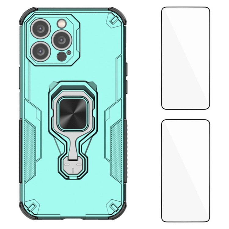 WANLONFENG For iPhone 15 Pro Max Case Kickstand PC TPU Phone Cover with 2Pcs Tempered Glass Film - TechGearPal