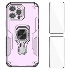 WANLONFENG For iPhone 15 Pro Max Case Kickstand PC TPU Phone Cover with 2Pcs Tempered Glass Film - TechGearPal