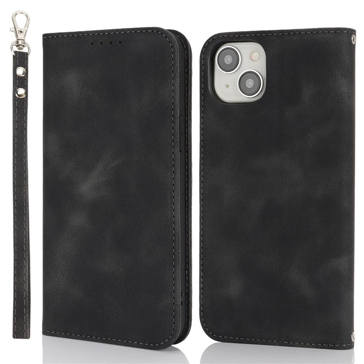 For iPhone 14  /  13 Stand Case Magnetic Closure Skin Touch Leather Flip Phone Cover with Wallet - TechGearPal