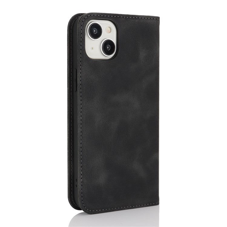 For iPhone 14  /  13 Stand Case Magnetic Closure Skin Touch Leather Flip Phone Cover with Wallet - TechGearPal