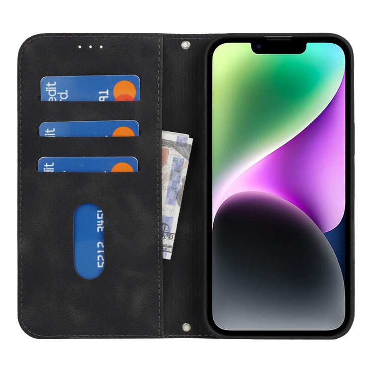 For iPhone 14  /  13 Stand Case Magnetic Closure Skin Touch Leather Flip Phone Cover with Wallet - TechGearPal