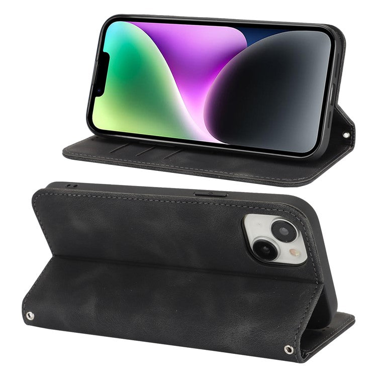 For iPhone 14  /  13 Stand Case Magnetic Closure Skin Touch Leather Flip Phone Cover with Wallet - TechGearPal