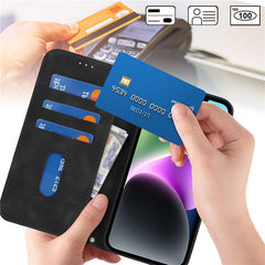 For iPhone 14  /  13 Stand Case Magnetic Closure Skin Touch Leather Flip Phone Cover with Wallet - TechGearPal