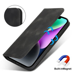 For iPhone 14  /  13 Stand Case Magnetic Closure Skin Touch Leather Flip Phone Cover with Wallet - TechGearPal