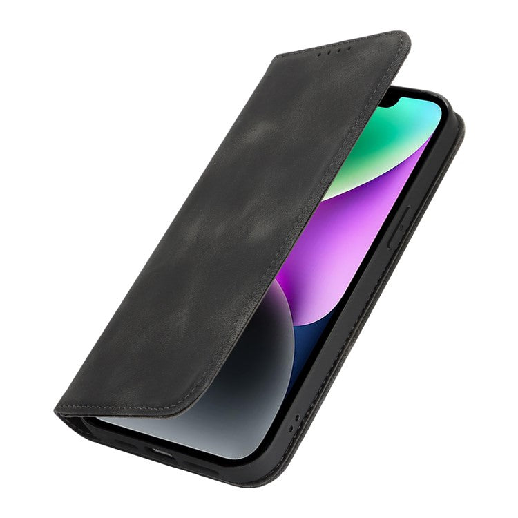 For iPhone 14  /  13 Stand Case Magnetic Closure Skin Touch Leather Flip Phone Cover with Wallet - TechGearPal