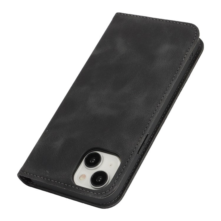 For iPhone 14  /  13 Stand Case Magnetic Closure Skin Touch Leather Flip Phone Cover with Wallet - TechGearPal