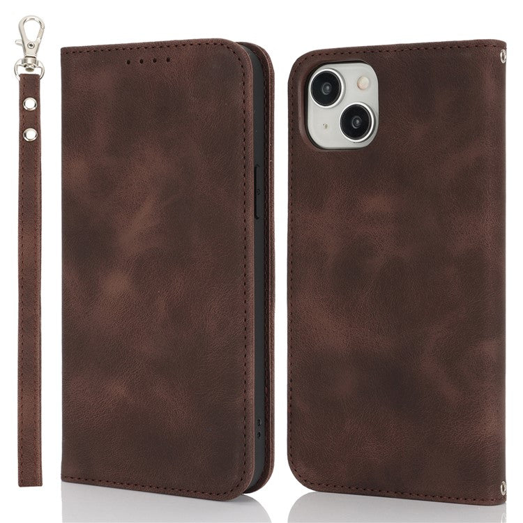 For iPhone 14  /  13 Stand Case Magnetic Closure Skin Touch Leather Flip Phone Cover with Wallet - TechGearPal