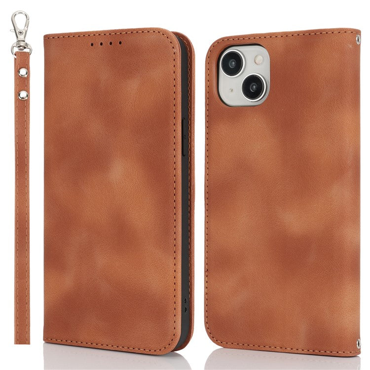 For iPhone 14  /  13 Stand Case Magnetic Closure Skin Touch Leather Flip Phone Cover with Wallet - TechGearPal