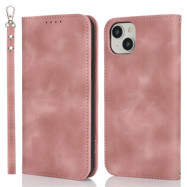 For iPhone 14  /  13 Stand Case Magnetic Closure Skin Touch Leather Flip Phone Cover with Wallet - TechGearPal