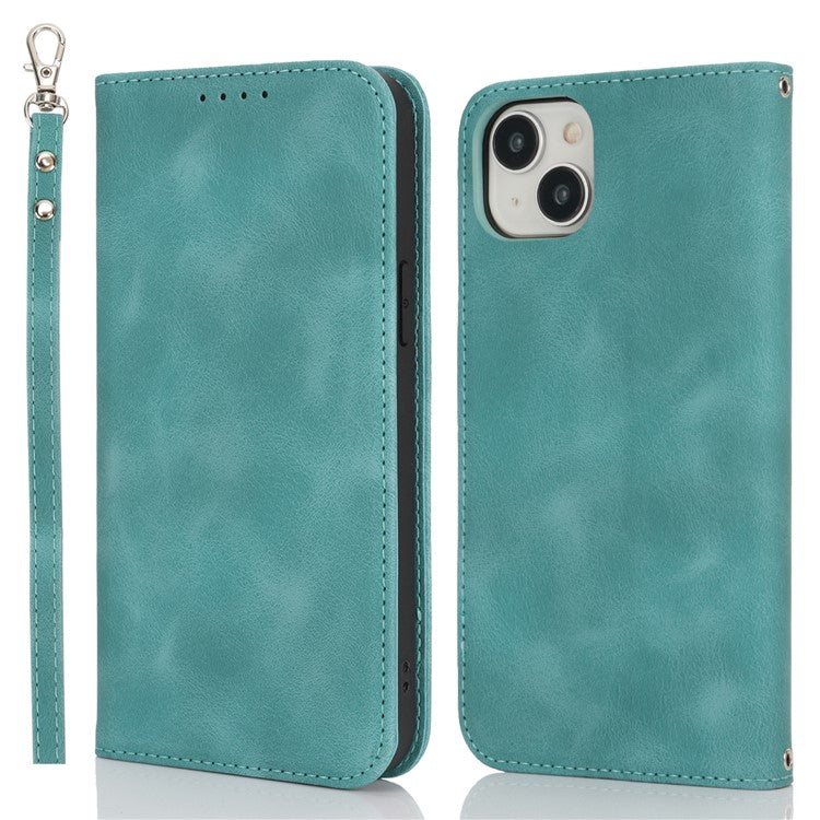 For iPhone 14  /  13 Stand Case Magnetic Closure Skin Touch Leather Flip Phone Cover with Wallet - TechGearPal