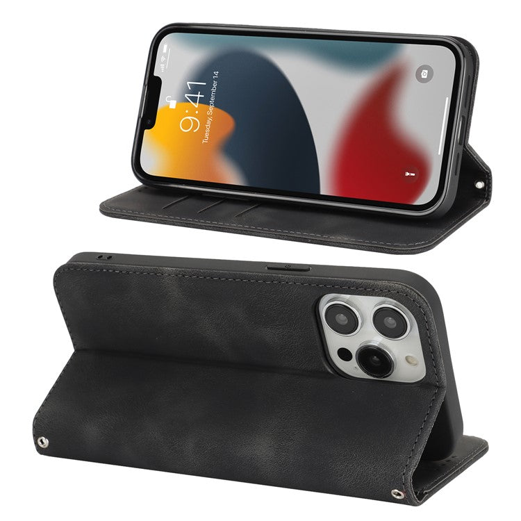Stand Case for iPhone 13 Pro Max / 12 Pro Max Magnetic Closure Skin Touch Leather Flip Phone Cover with Wallet - TechGearPal