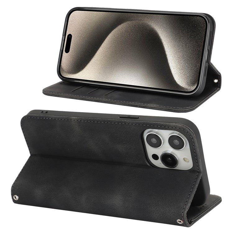 For iPhone 14 Pro Max Stand Case Magnetic Closure Skin Touch Leather Flip Phone Cover with Wallet - TechGearPal