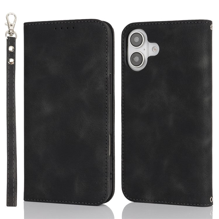 For iPhone 16 Stand Case Magnetic Closure Skin Touch Leather Flip Phone Cover with Wallet - TechGearPal