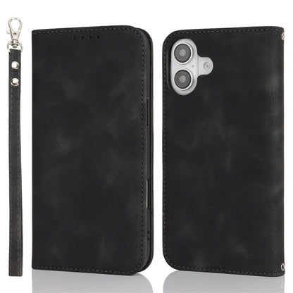 For iPhone 16 Stand Case Magnetic Closure Skin Touch Leather Flip Phone Cover with Wallet - TechGearPal