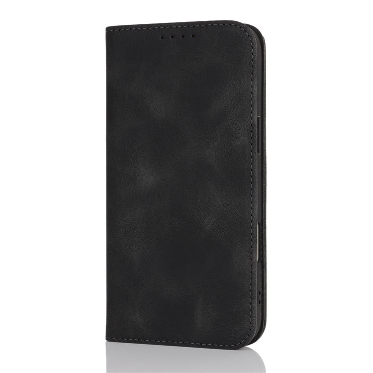For iPhone 16 Stand Case Magnetic Closure Skin Touch Leather Flip Phone Cover with Wallet - TechGearPal