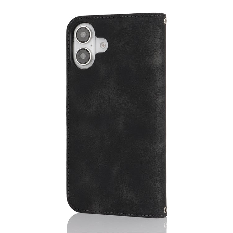 For iPhone 16 Stand Case Magnetic Closure Skin Touch Leather Flip Phone Cover with Wallet - TechGearPal