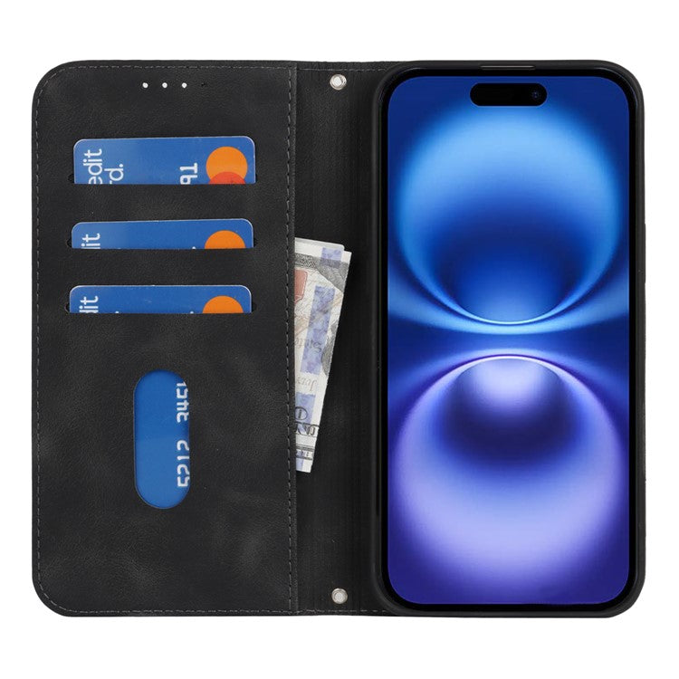 For iPhone 16 Stand Case Magnetic Closure Skin Touch Leather Flip Phone Cover with Wallet - TechGearPal