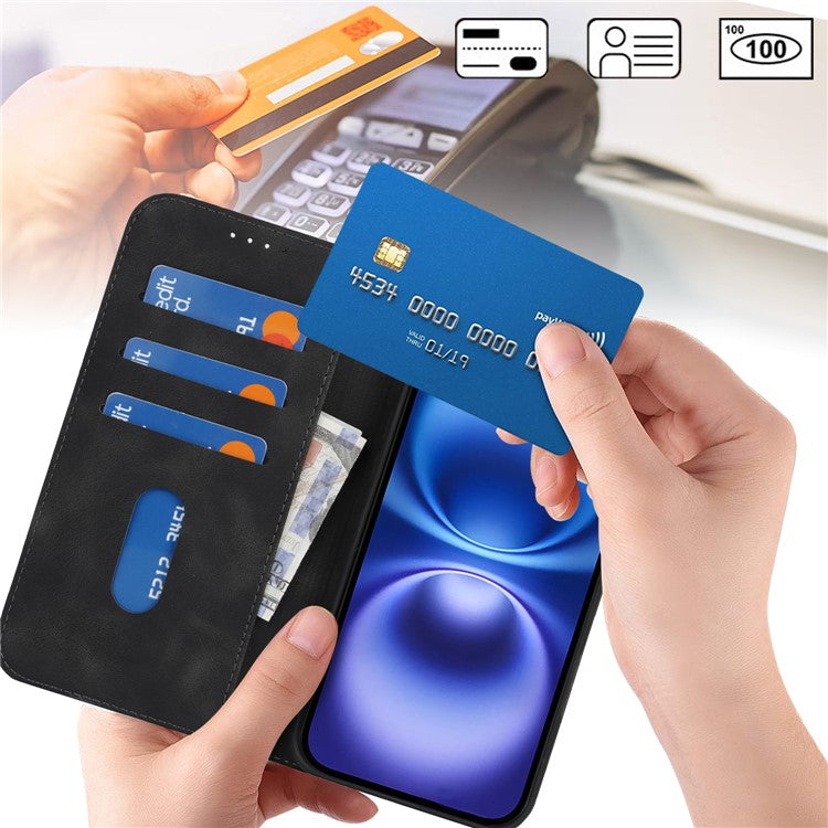 For iPhone 16 Stand Case Magnetic Closure Skin Touch Leather Flip Phone Cover with Wallet - TechGearPal