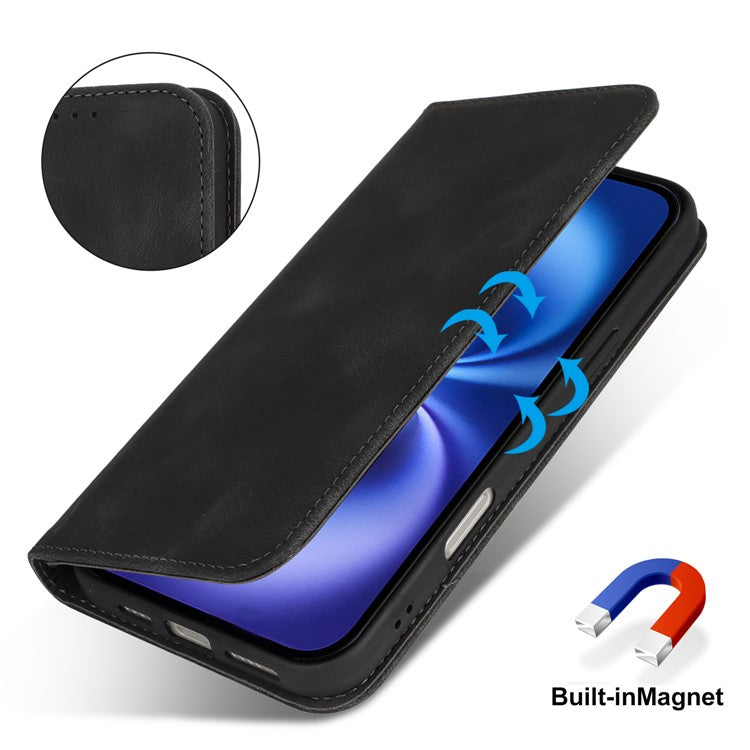 For iPhone 16 Stand Case Magnetic Closure Skin Touch Leather Flip Phone Cover with Wallet - TechGearPal