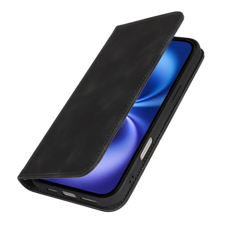 For iPhone 16 Stand Case Magnetic Closure Skin Touch Leather Flip Phone Cover with Wallet - TechGearPal