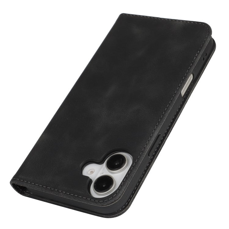 For iPhone 16 Stand Case Magnetic Closure Skin Touch Leather Flip Phone Cover with Wallet - TechGearPal