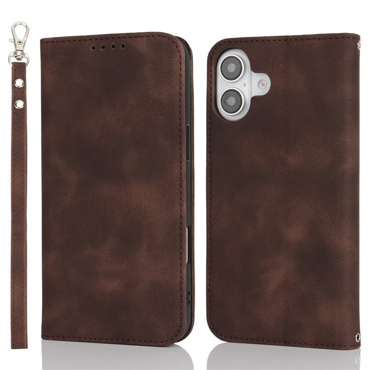 For iPhone 16 Stand Case Magnetic Closure Skin Touch Leather Flip Phone Cover with Wallet - TechGearPal