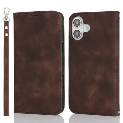 For iPhone 16 Stand Case Magnetic Closure Skin Touch Leather Flip Phone Cover with Wallet - TechGearPal