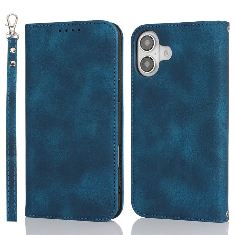 For iPhone 16 Stand Case Magnetic Closure Skin Touch Leather Flip Phone Cover with Wallet - TechGearPal