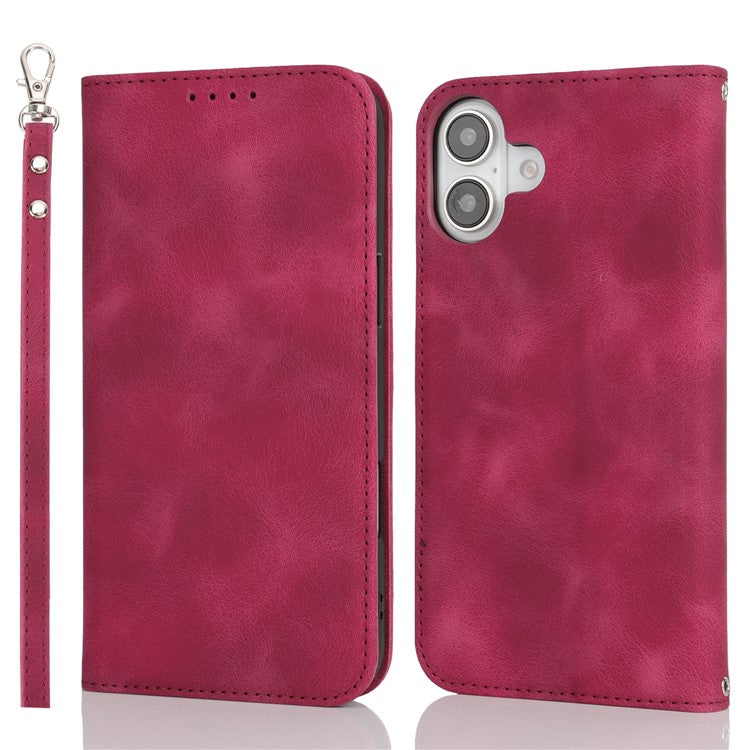 For iPhone 16 Stand Case Magnetic Closure Skin Touch Leather Flip Phone Cover with Wallet - TechGearPal