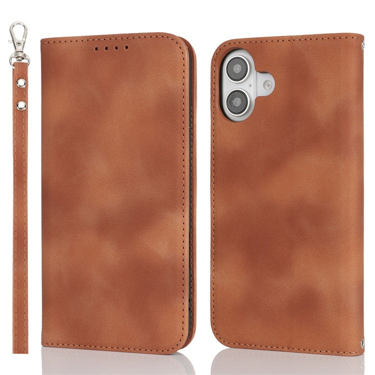 For iPhone 16 Stand Case Magnetic Closure Skin Touch Leather Flip Phone Cover with Wallet - TechGearPal