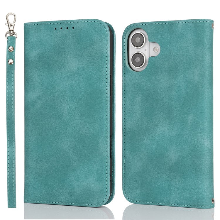 For iPhone 16 Stand Case Magnetic Closure Skin Touch Leather Flip Phone Cover with Wallet - TechGearPal