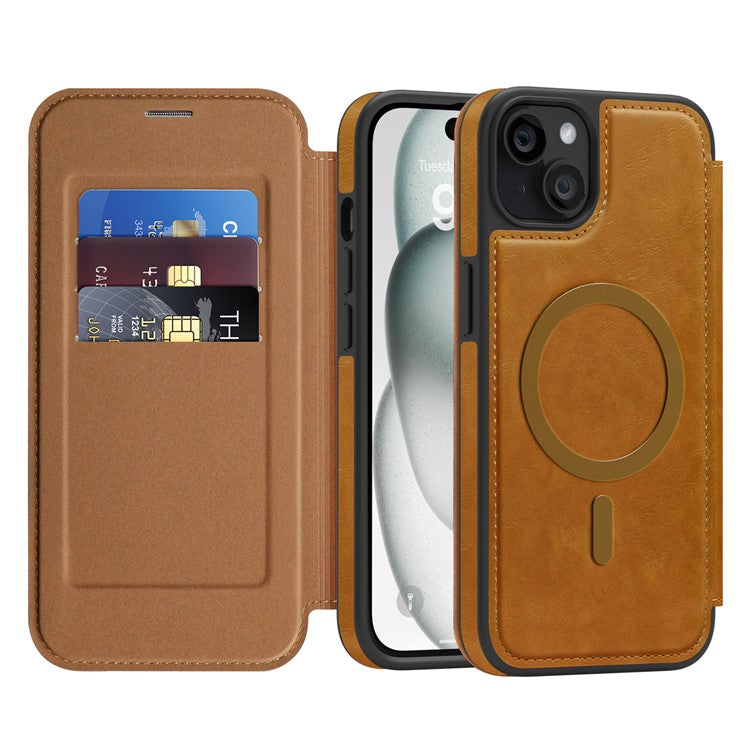 For iPhone 15 Plus Case Compatible with MagSafe RFID Blocking Card Holder Leather Phone Cover - TechGearPal