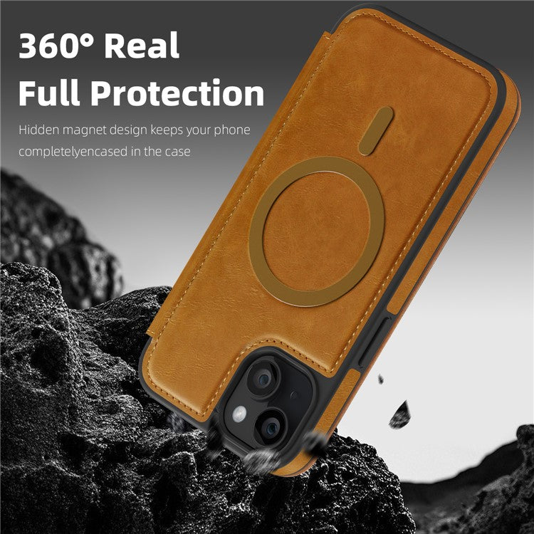 For iPhone 15 Plus Case Compatible with MagSafe RFID Blocking Card Holder Leather Phone Cover - TechGearPal