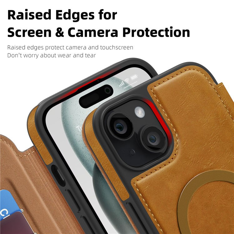For iPhone 15 Plus Case Compatible with MagSafe RFID Blocking Card Holder Leather Phone Cover - TechGearPal