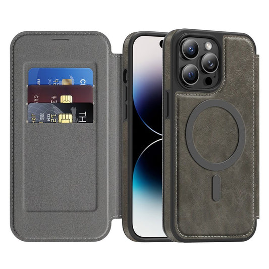 For iPhone 14 Pro Max Case Compatible with MagSafe RFID Blocking Card Holder Leather Phone Cover - TechGearPal