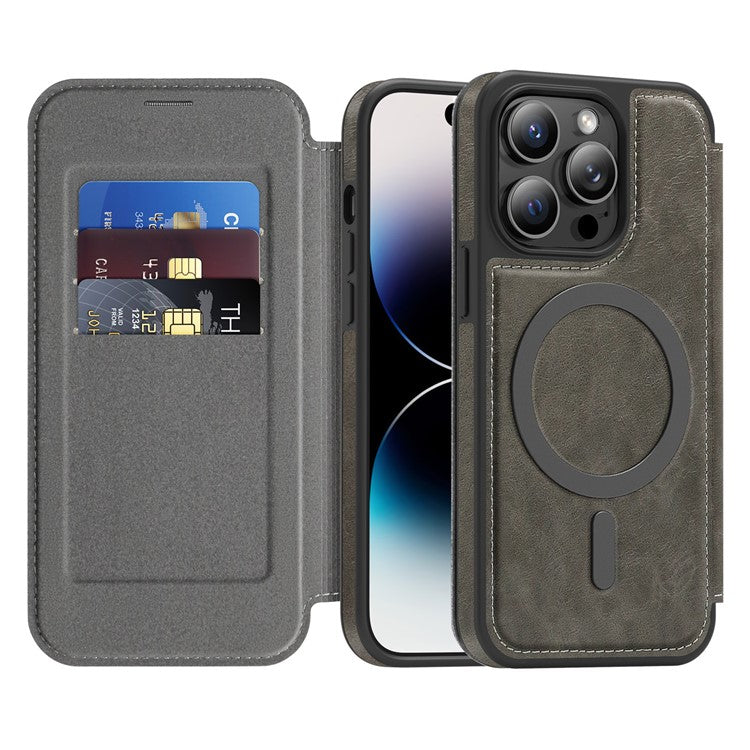 For iPhone 14 Pro Case Compatible with MagSafe RFID Blocking Card Holder Leather Phone Cover - TechGearPal