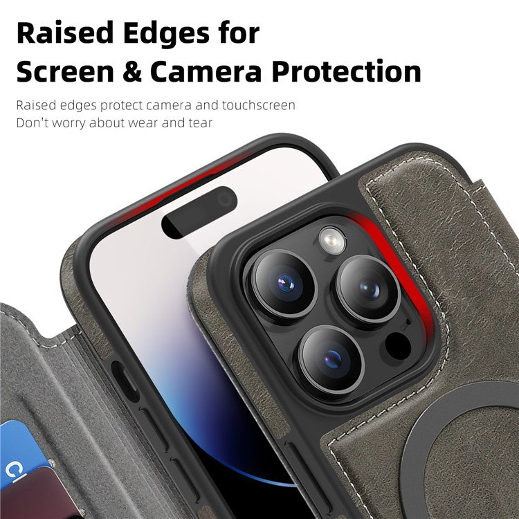 For iPhone 14 Pro Case Compatible with MagSafe RFID Blocking Card Holder Leather Phone Cover - TechGearPal