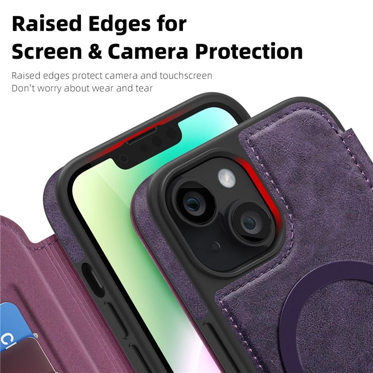 For iPhone 14 Case Compatible with MagSafe RFID Blocking Card Holder Leather Phone Cover - TechGearPal