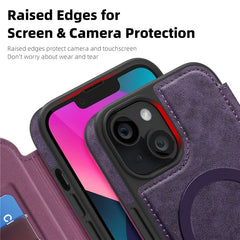 For iPhone 13 Case Compatible with MagSafe RFID Blocking Card Holder Leather Phone Cover - TechGearPal