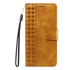 For iPhone 15 Pro Max Leather Case Wallet Stand Grids Imprinted Phone Cover with Strap - TechGearPal
