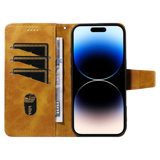 For iPhone 14 Pro Max Leather Case Wallet Stand Grids Imprinted Phone Cover with Strap - TechGearPal