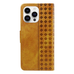 For iPhone 14 Pro Max Leather Case Wallet Stand Grids Imprinted Phone Cover with Strap - TechGearPal